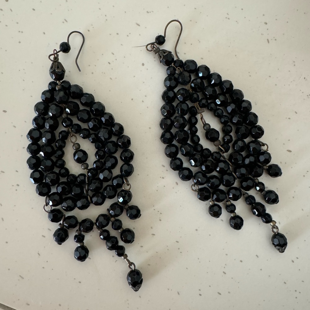 Black Beaded Chandelier Earrings